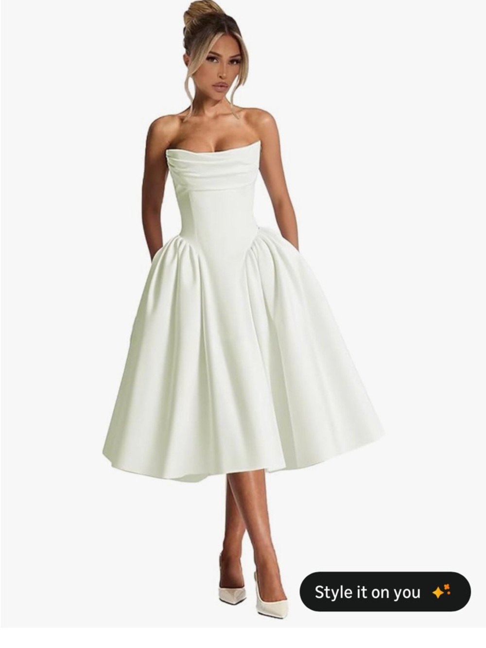 Elegant Strapless White Midi Dress